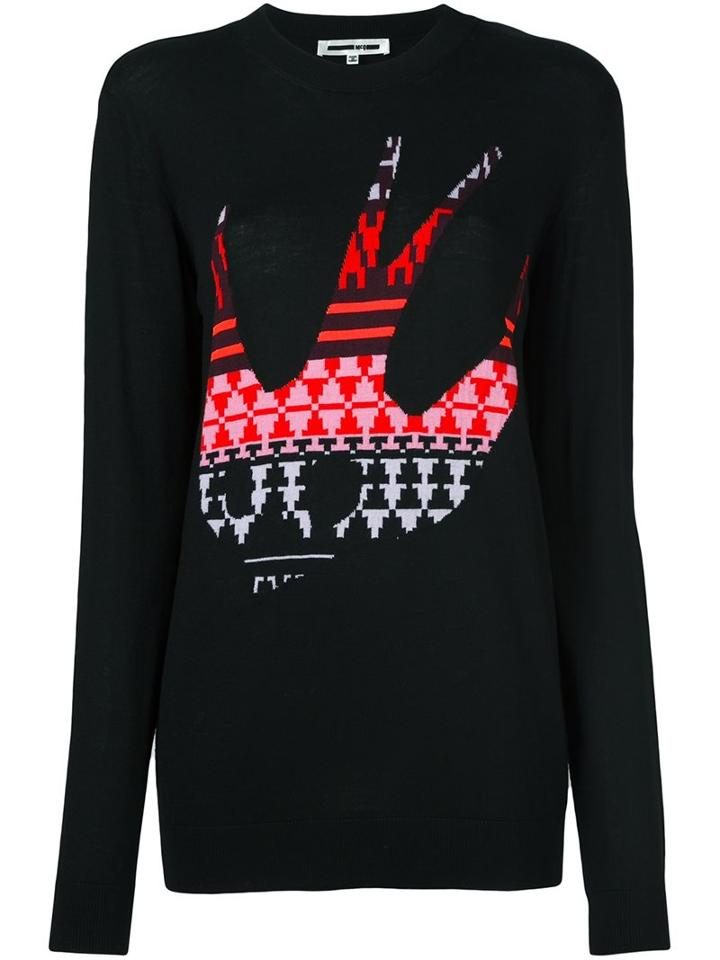 Mcq Alexander Mcqueen Swallow Intarsia Jumper, Women's, Size: Small, Black, Polyester/wool