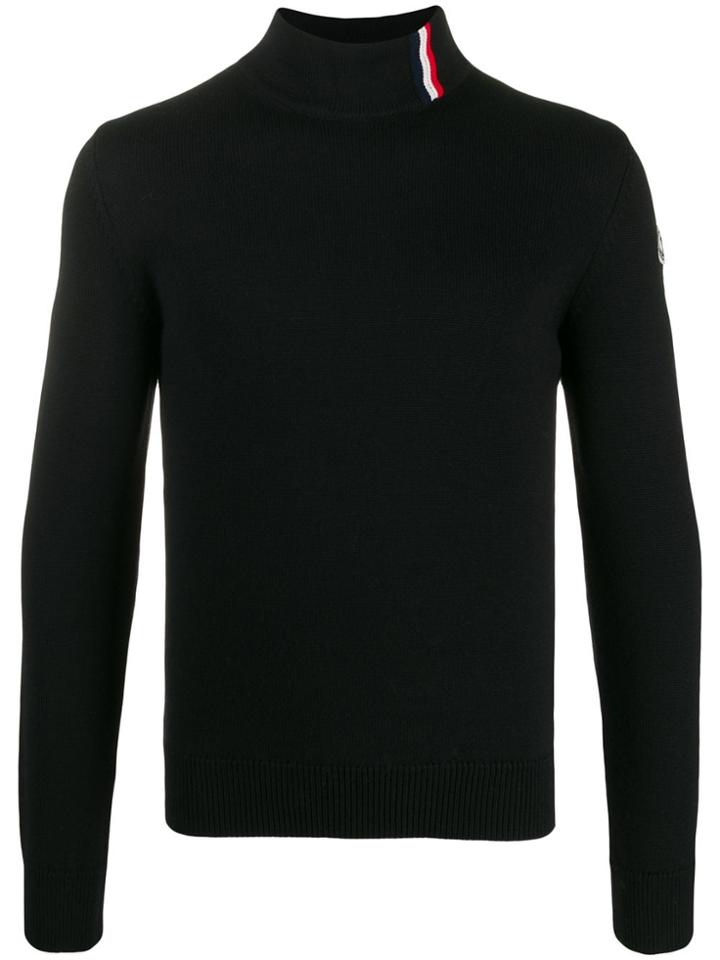 Moncler Stripe Detail Turtle Neck Sweater - Black
