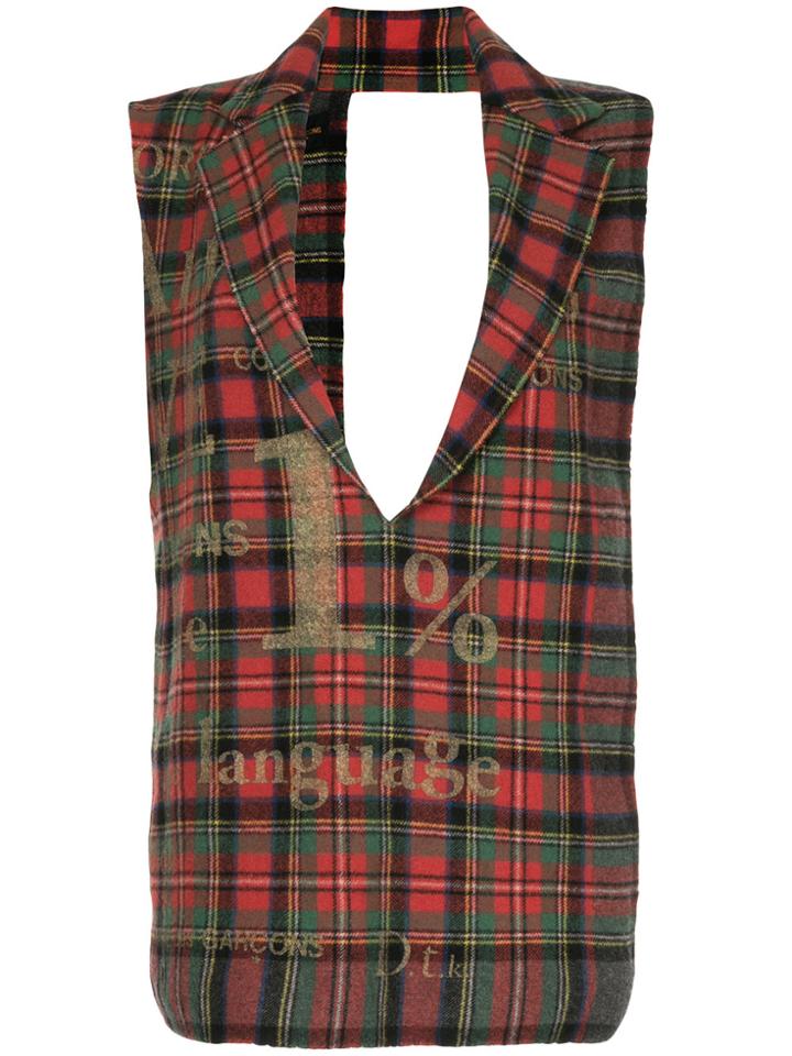 Comme Des Garçons Vintage Deconstructed Sleeveless Tartan Jacket -