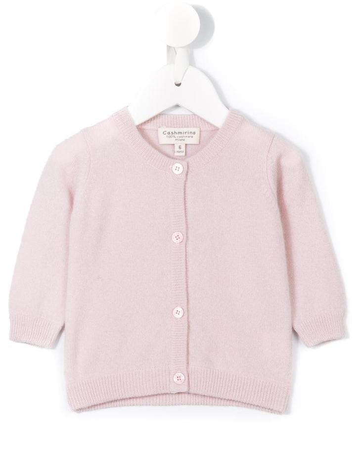 Cashmirino - Round Neck Cardigan - Kids - Cashmere - 9 Mth, Pink/purple