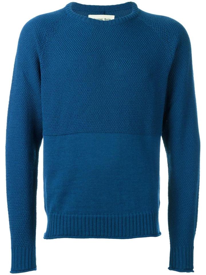 Universal Works Raglan Crew Neck Jumper, Men's, Size: Large, Blue, Acrylic/merino