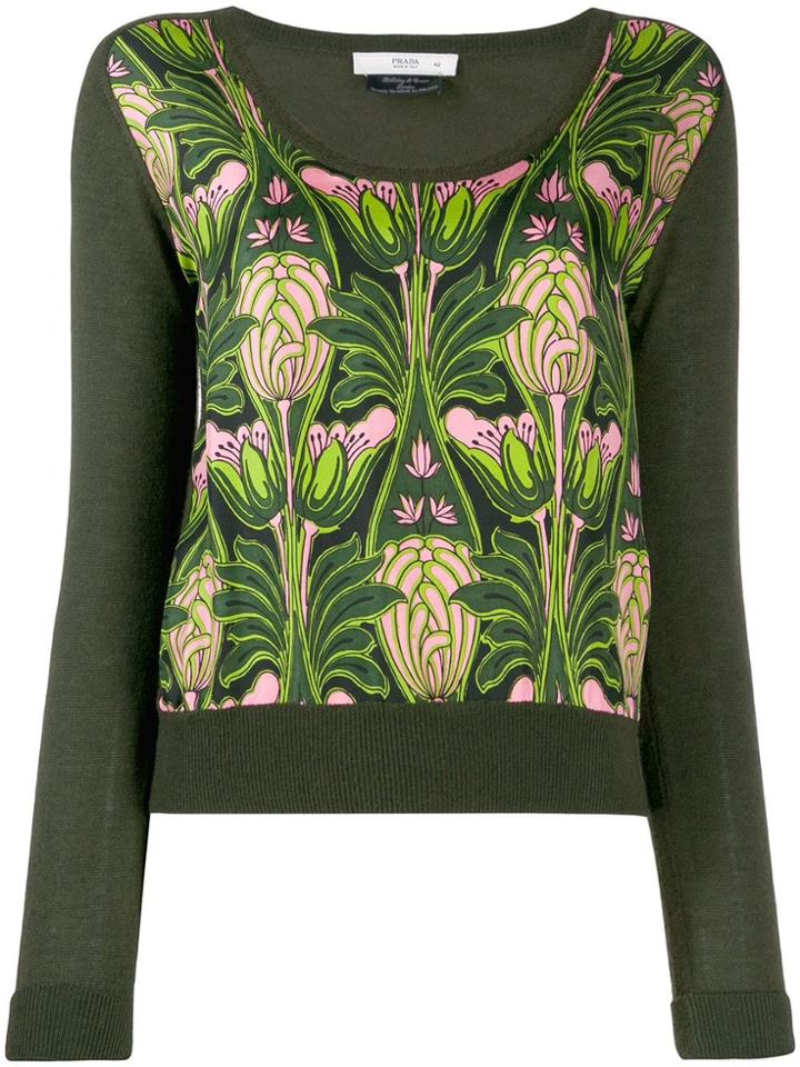 Prada Pre-owned 1990's Floral Print Knitted Blouse - Green