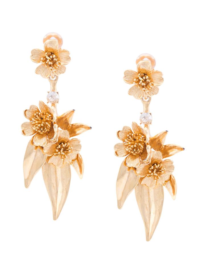 Oscar De La Renta Delicate Flower Drop Earrings - Yellow & Orange
