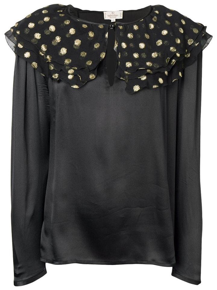Valentino Pre-owned Ruffled Detail Satin Blouse - Black