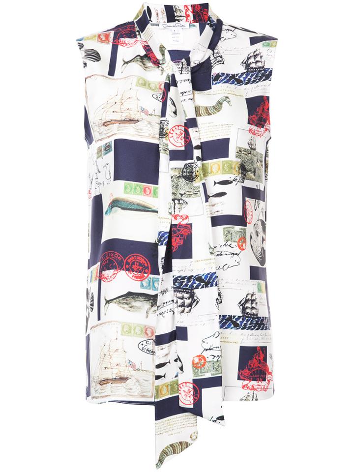 Oscar De La Renta Postcard Print Blouse - White