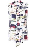 Oscar De La Renta Postcard Print Blouse - White