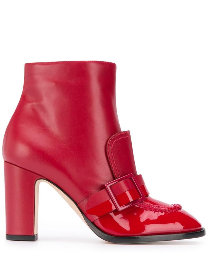 Pollini Buckle Front Ankle Boots - Red