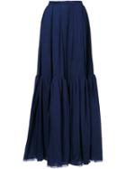 Delpozo Flounce Maxi Skirt, Women's, Size: 38, Blue, Silk