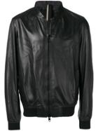Low Brand Leather Bomber Jacket - Black