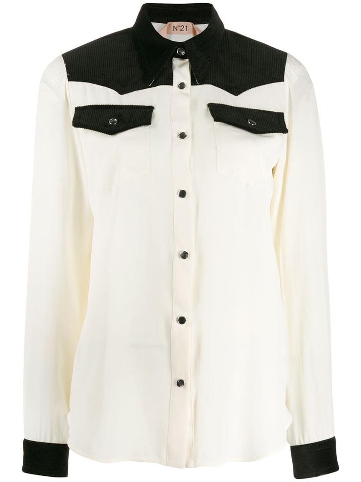 Nº21 Corduroy Trim Shirt - White