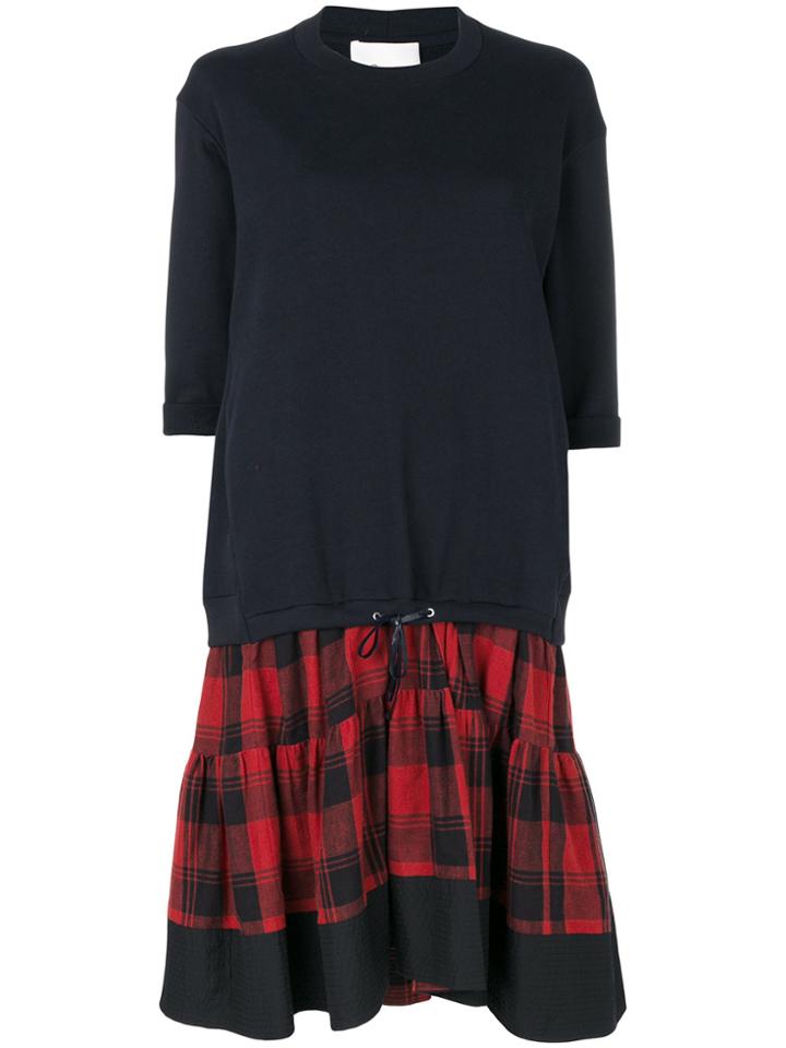 3.1 Phillip Lim Contrast Sweatshirt Check Dress - Blue