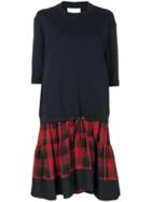 3.1 Phillip Lim Contrast Sweatshirt Check Dress - Blue