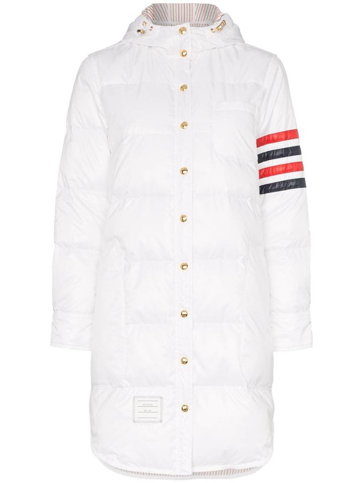 Thom Browne Long Sleeve Stripe Detail Puffer Coat - White