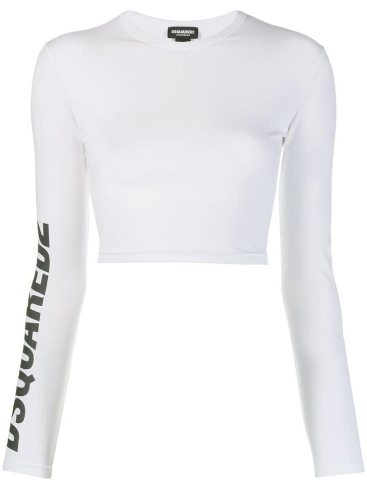 Dsquared2 Logo Print Cropped Top - White