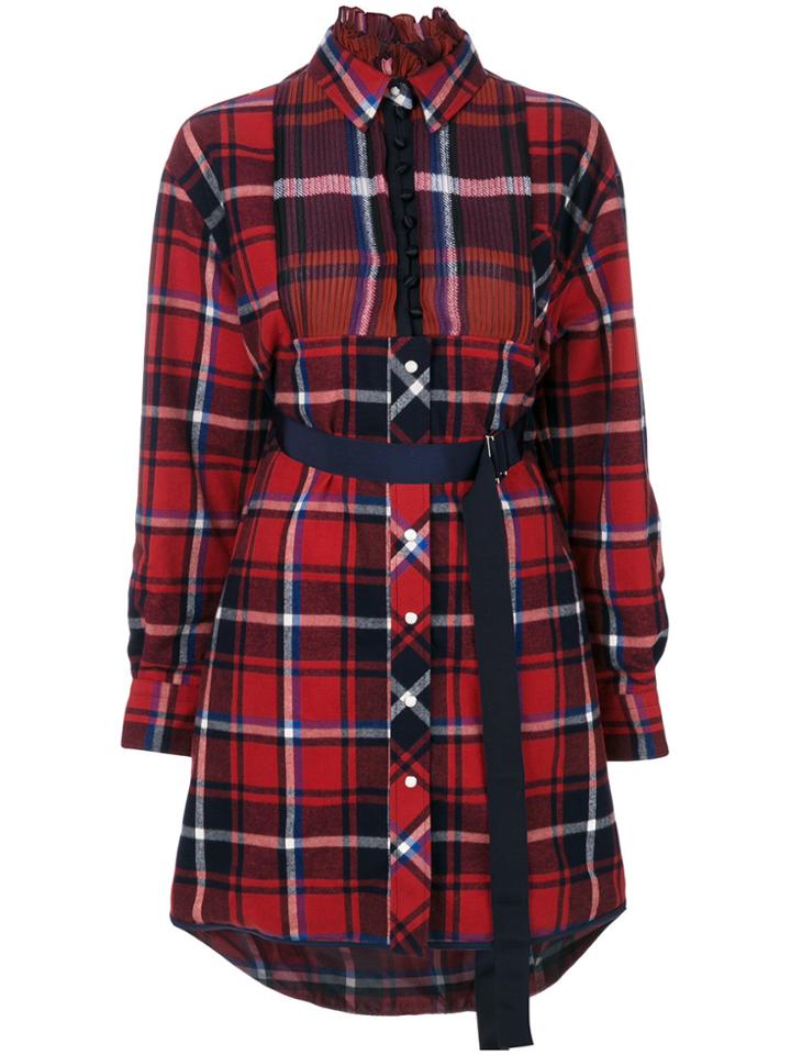 Sacai Checked Shirt Dress - Red