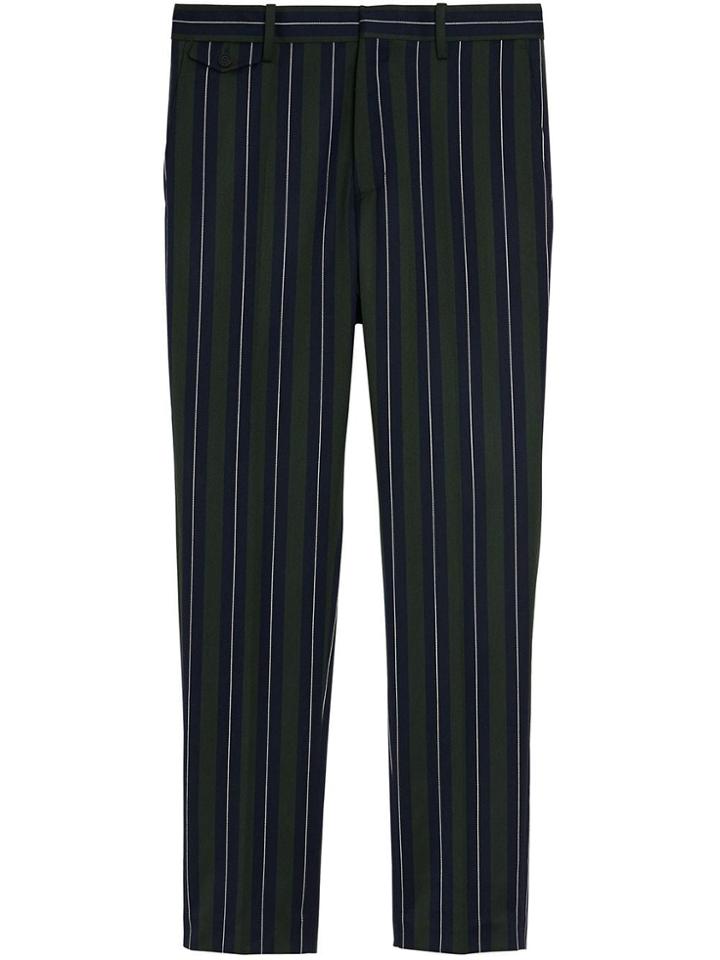 Burberry Striped Wool Cotton Tailored Trousers - Green