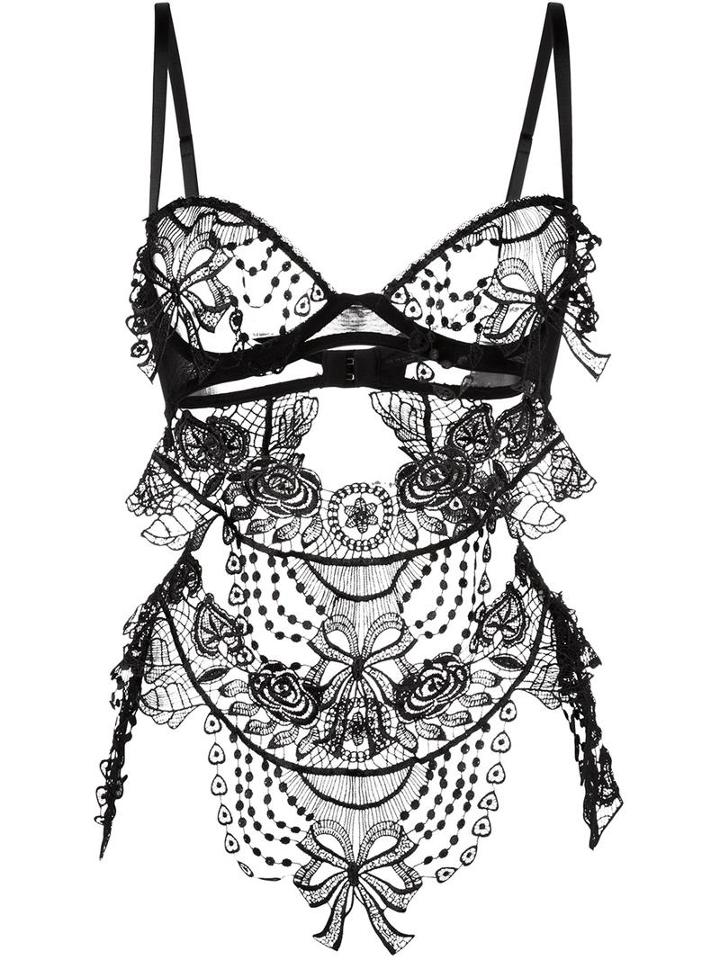 Belle Et Bon Bon Lace Panel Bodysuit, Women's, Size: Medium, Black, Spandex/elastane/nylon/cotton