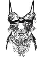 Belle Et Bon Bon Lace Panel Bodysuit, Women's, Size: Medium, Black, Spandex/elastane/nylon/cotton