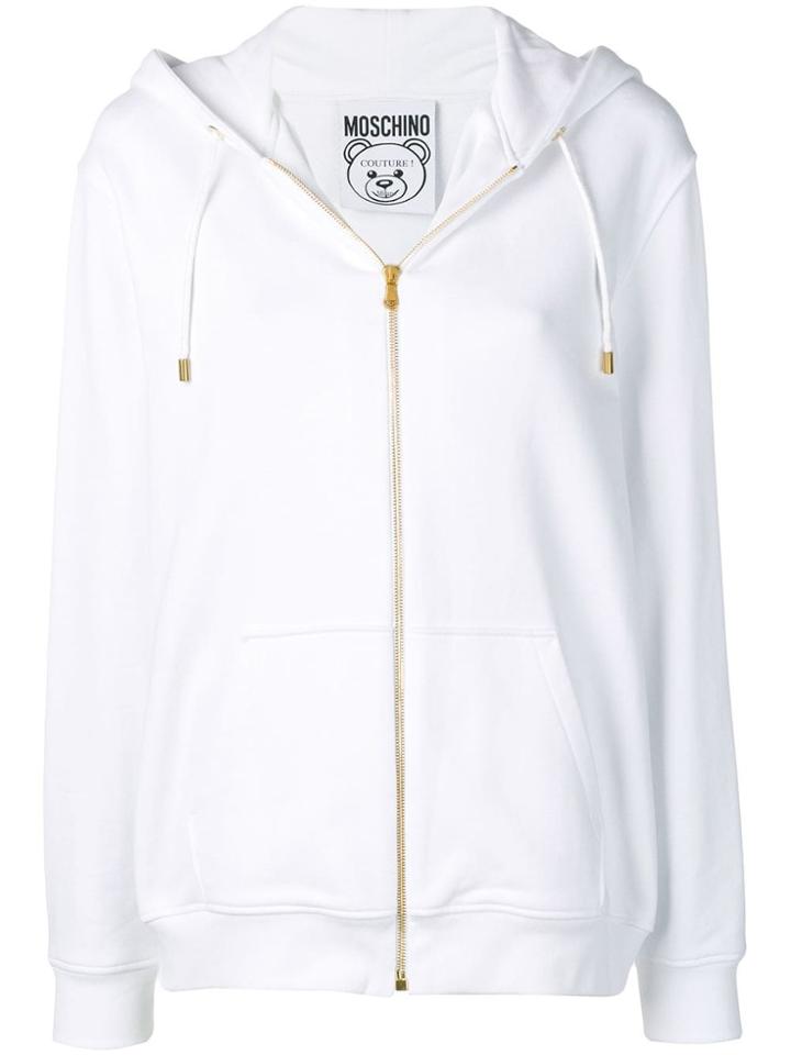 Moschino Logo Zipped Hoodie - White