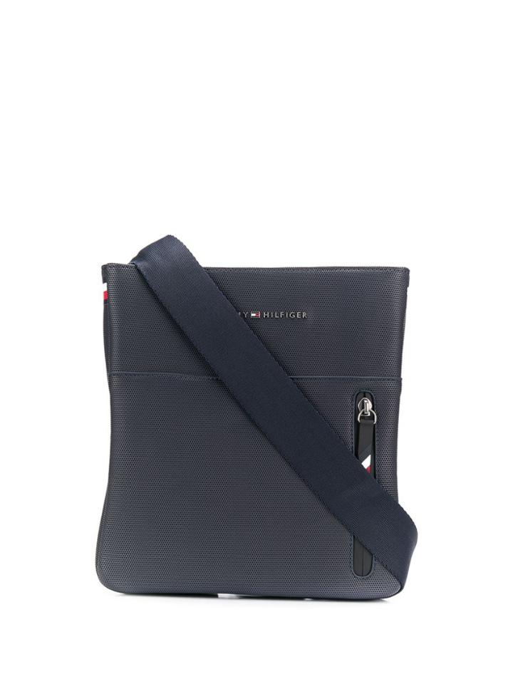 Tommy Hilfiger Logo Plaque Textured Messenger Bag - Blue