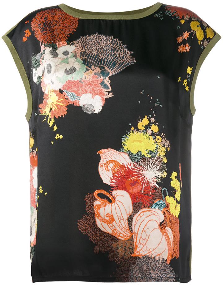Dries Van Noten Haggin Floral Print Top With Contrasting Back, Women's, Size: Large, Green, Silk/cotton