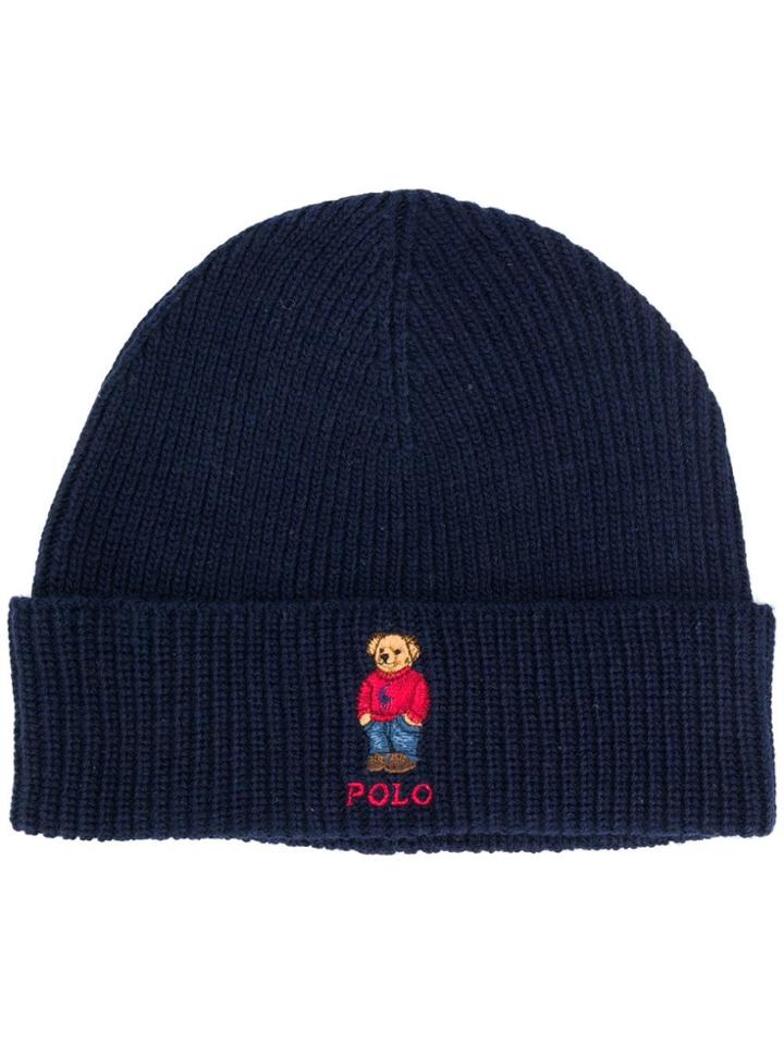 Polo Ralph Lauren Embroidered Bear Knit Beanie - Blue
