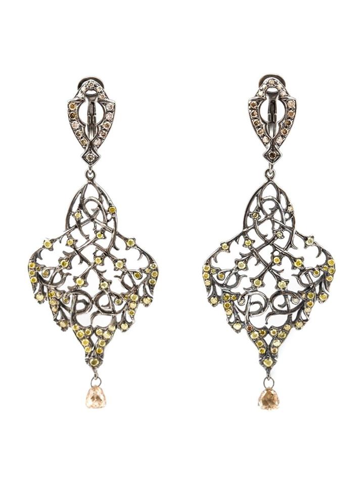 Loree Rodkin Thorn Leaf Drop Diamond Earrings - Metallic