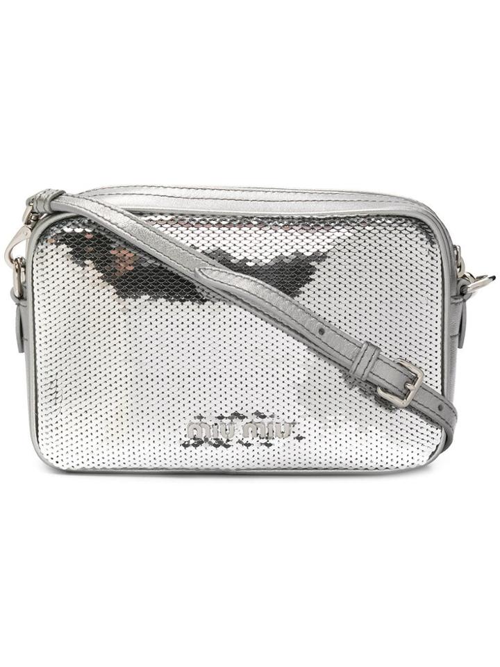 Miu Miu Sequined Logo Crossbody Bag - Metallic