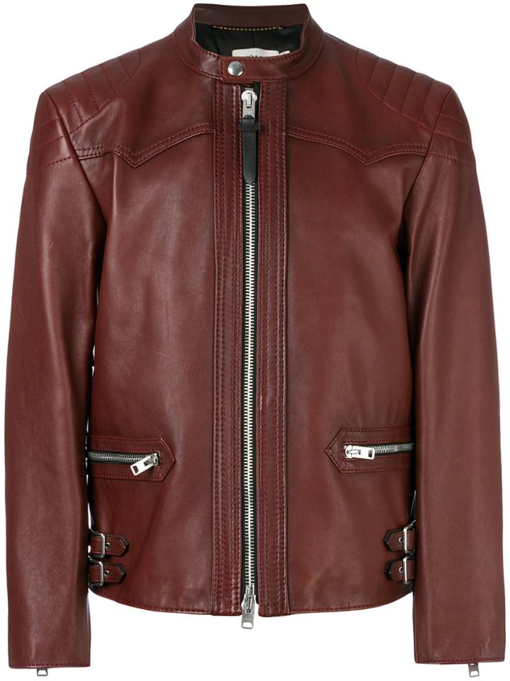 Coach Burnished Leather Racer Jacket - Red