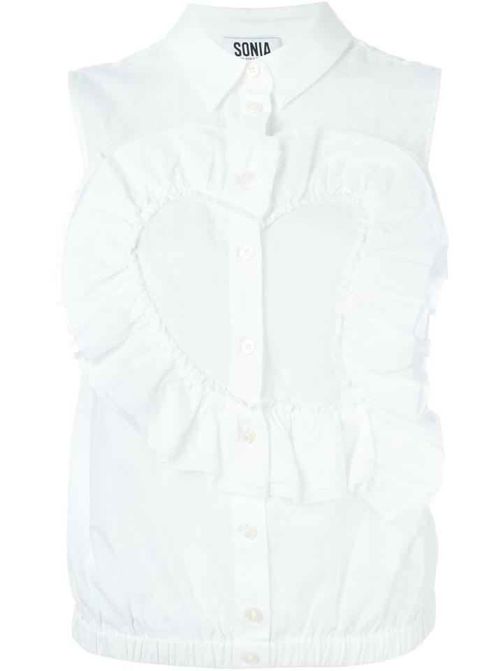 Sonia By Sonia Rykiel Ruffled Heart Applique Sleeveless Button Down Shirt