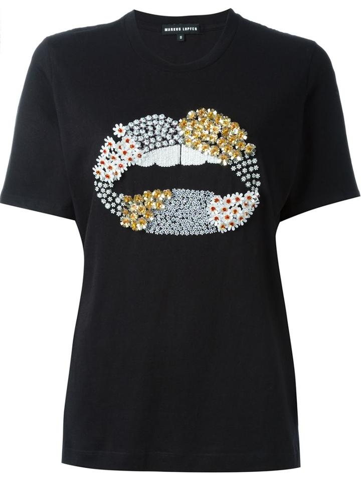 Markus Lupfer Embellished Floral Lip T-shirt