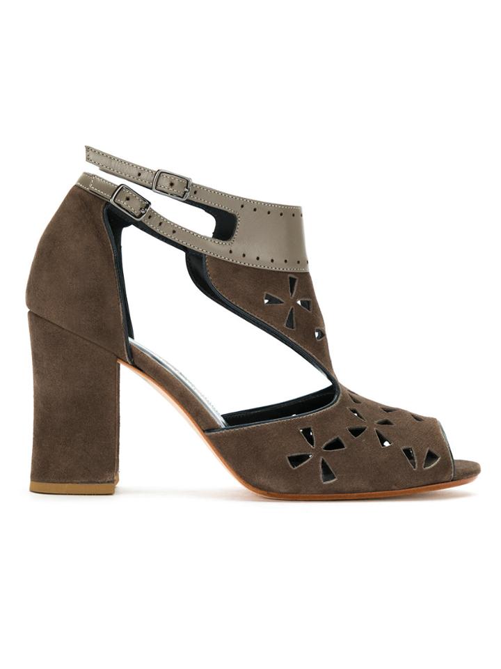 Sarah Chofakian Contrasting Panel Sandals - Brown