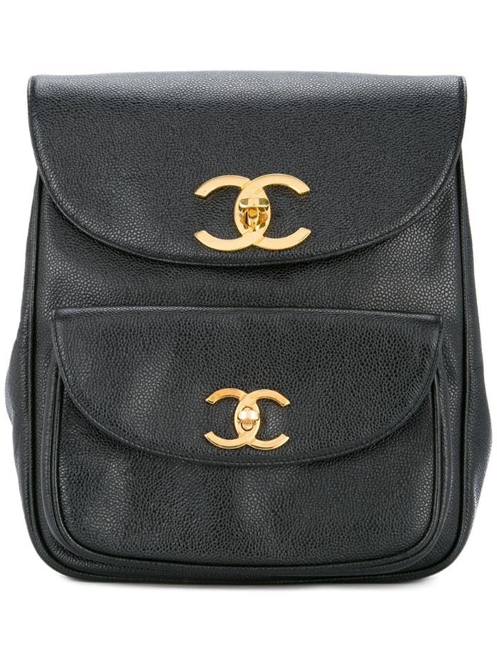 Chanel Pre-owned Interlocking Cc Flap Backpack - Black