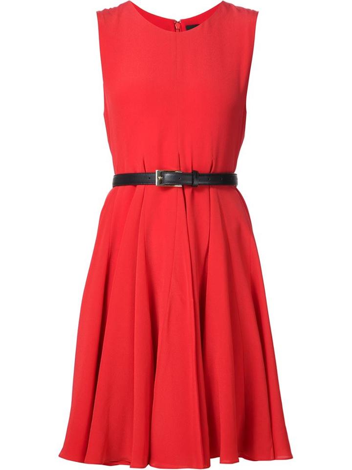 Vera Wang Sleeveless Belted Dress, Women's, Size: 12, Red, Silk