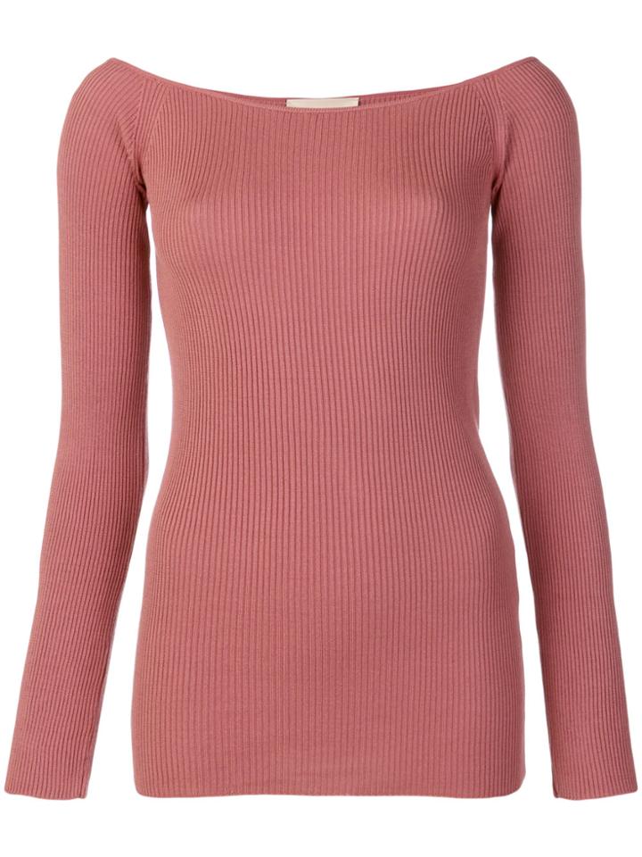 Erika Cavallini Off Shoulder Ribbed Top - Nude & Neutrals