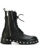 Les Hommes Combat Boots With Studs - Black