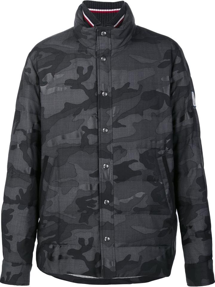 Moncler Gamme Bleu Camouflage Print Jacket, Men's, Size: 2, Grey, Cupro/wool