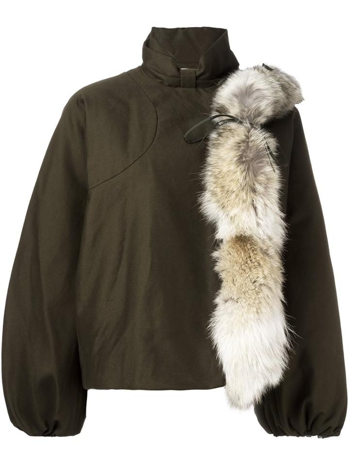 J.w.anderson Elasticated Cuffs Jacket, Women's, Size: 10, Green, Cotton/viscose/coyote Fur