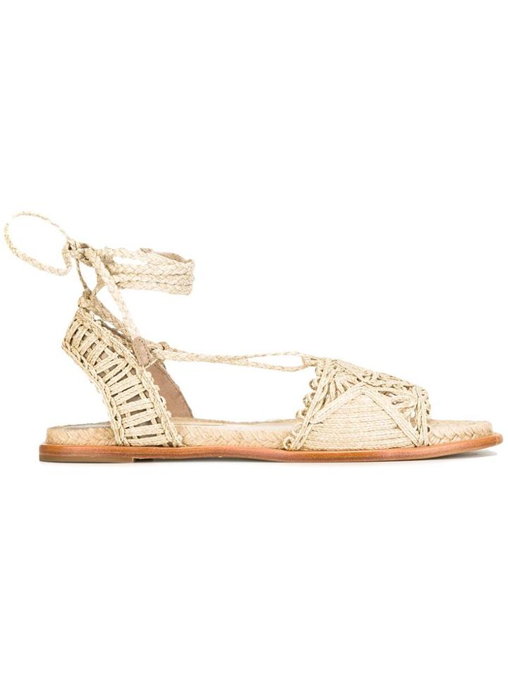 Paloma Barceló Raffia Flat Sandals - Nude & Neutrals