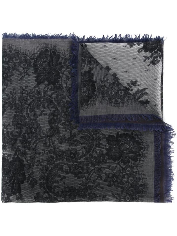 Emanuel Ungaro Lace Print Scarf, Women's, Grey, Silk/modal
