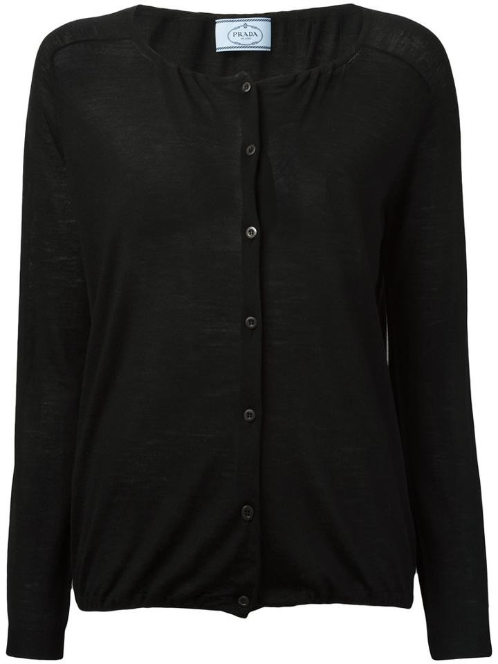 Prada Scoop Neck Cardigan, Women's, Size: 40, Black, Virgin Wool