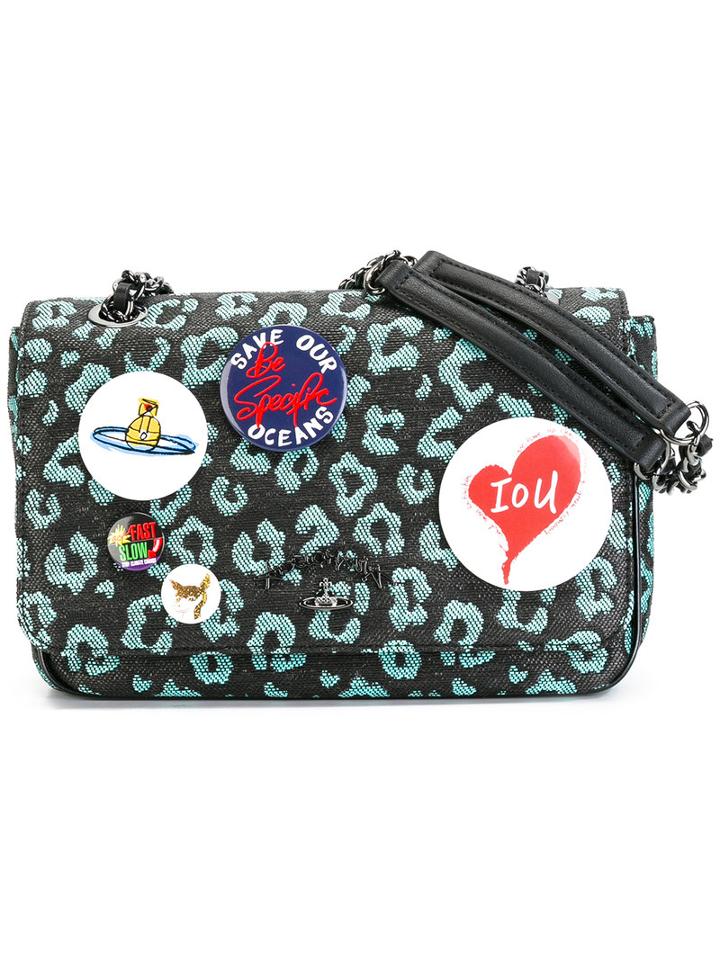 Vivienne Westwood Anglomania Leopard Print Crossbody Bag, Women's, Black, Calf Leather/cotton