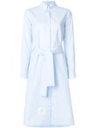 Thom Browne Long Sleeve A-line Belted Shirtdress In Solid Poplin -