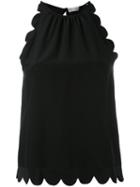 Red Valentino - Scallop Trim Tank Top - Women - Silk - 42, Black, Silk