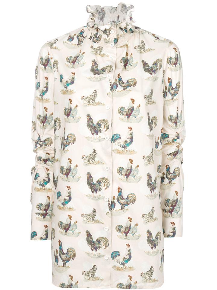 Carven Rooster Print Shirt - Nude & Neutrals