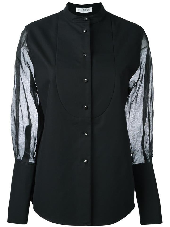 J.w.anderson Sheer Sleeve Buttoned Shirt, Women's, Size: 8, Black, Cotton