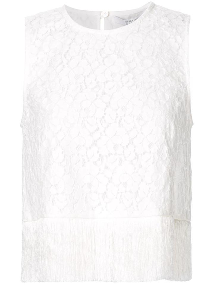Derek Lam 10 Crosby Fringed Lace Top, Women's, Size: 0, White, Cotton/polyester