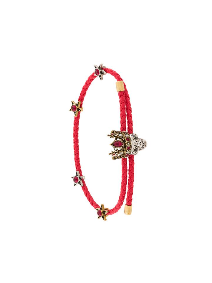 Alexander Mcqueen Woven Skull Friendship Bracelet - Red