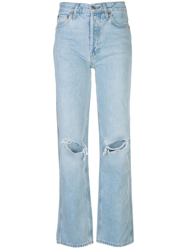Re/done High-rise Distressed Straight Leg Jeans - Blue