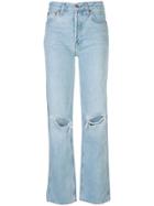 Re/done High-rise Distressed Straight Leg Jeans - Blue